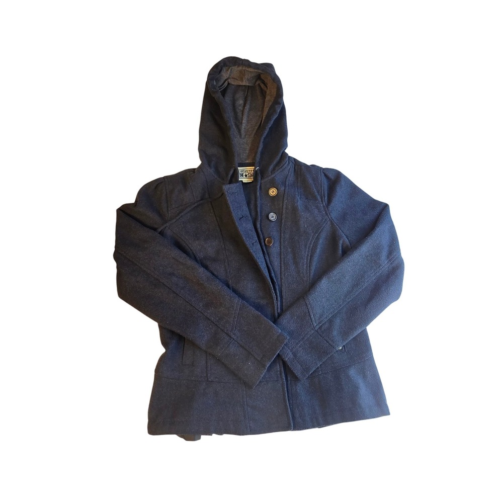 Converse One Star Double Breasted Hooded Pea Coat‎ Jacket Women's Blue Size M